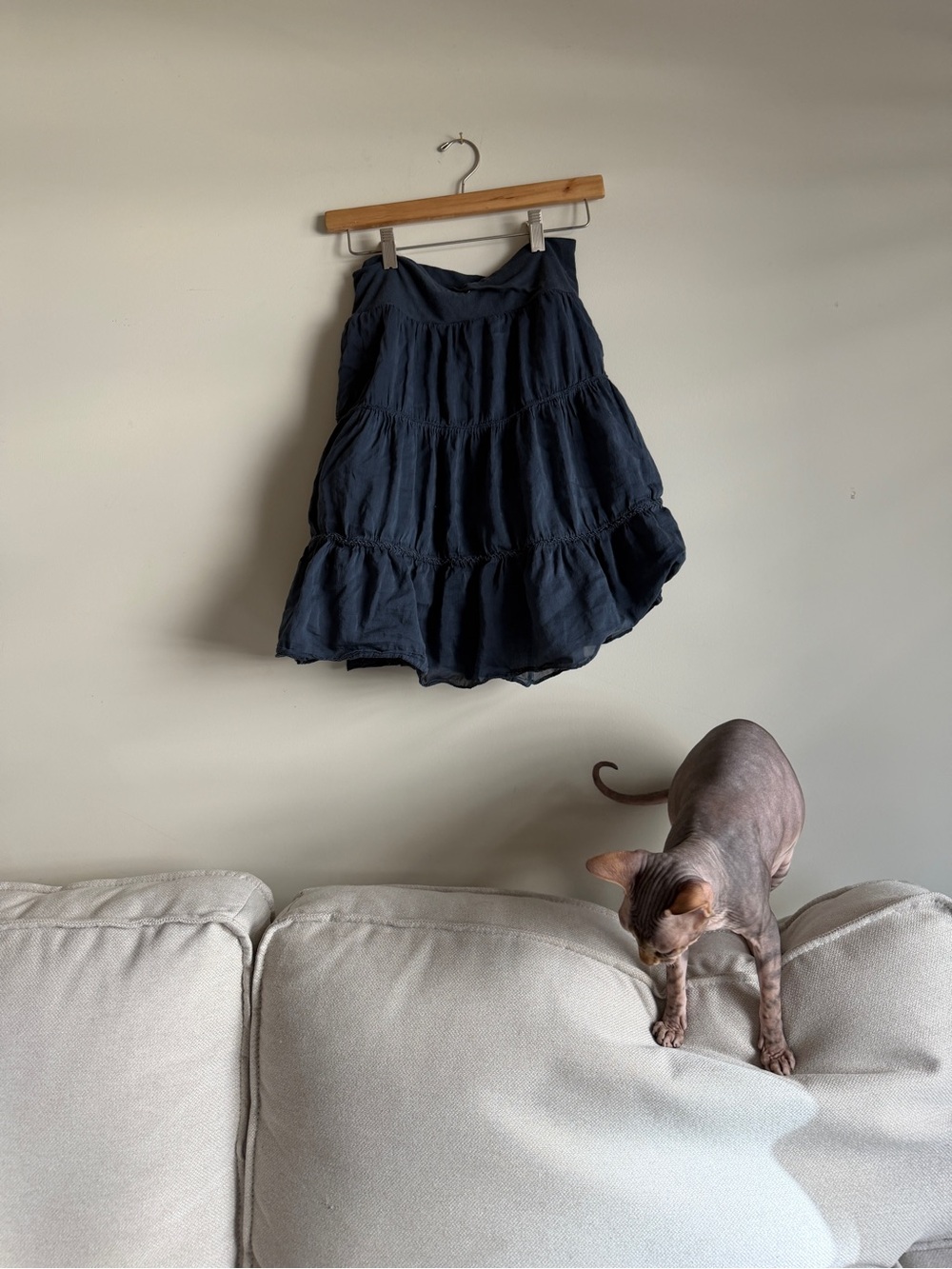 Tiered Midi Skirt in Navy - Lightweight Gathered Waist